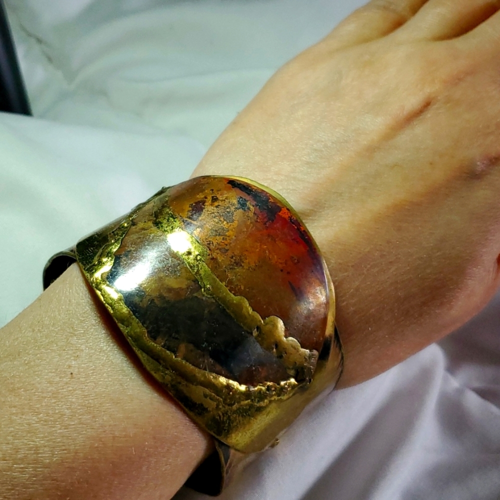 HANDMADE MIXED METALS CUFF BRACELET Copper Boho Hippie Eclectic Art Bronze‎ Gold